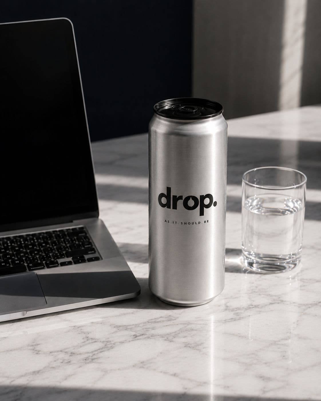 DROP premium still water served cold at a luxury hotel lobby